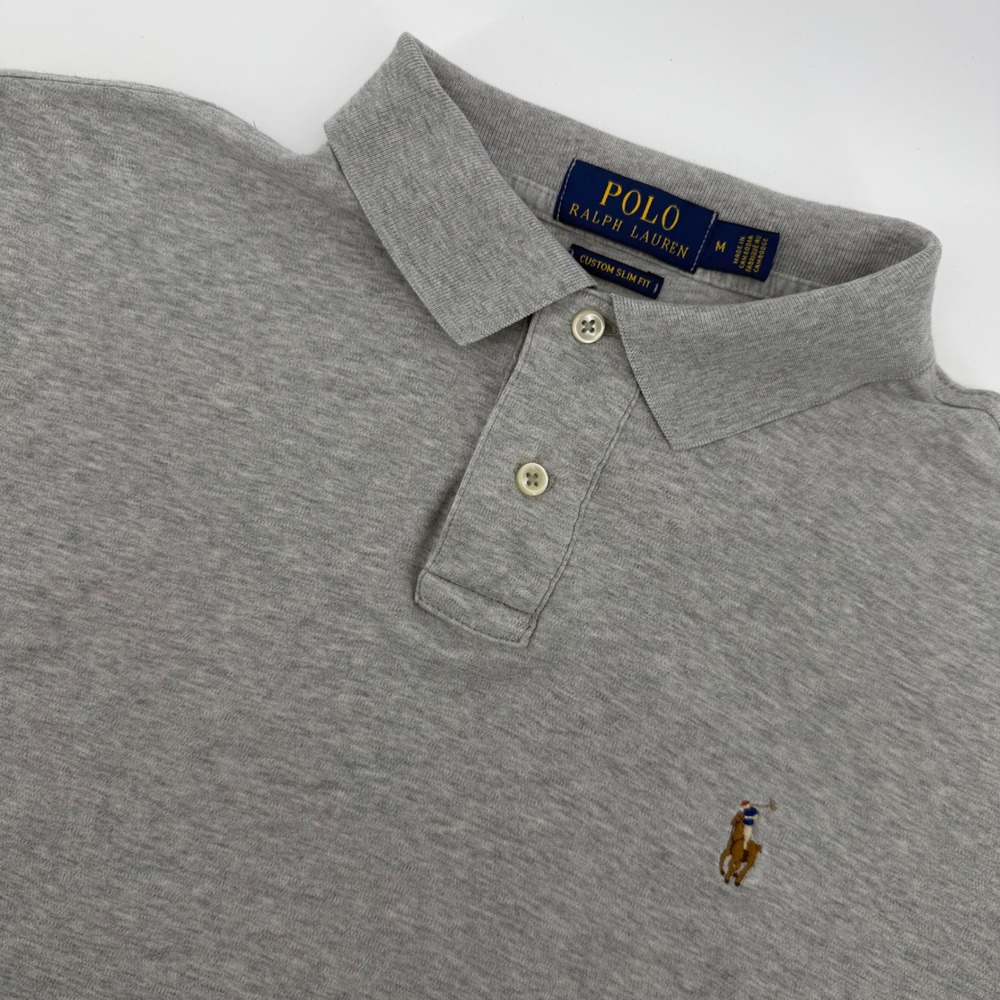 Polo Ralph Lauren Flesh Pony Shirt Mens Medium Gray Custom Slim Fit Short Sleeve